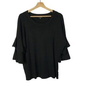 Boutique Relativity Black Knit Tiered Ruffle Short Sleeve Top L